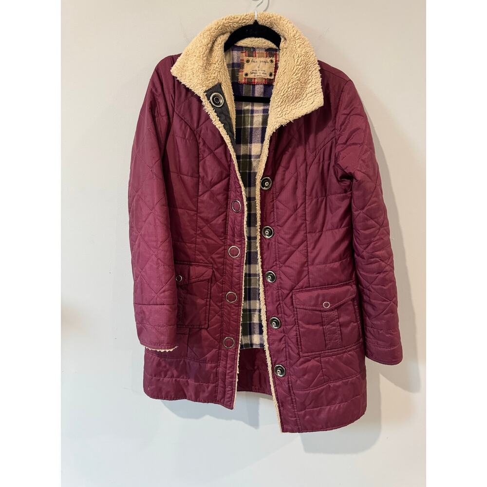 Free People Vintage Quilted Jacket Faux Shearling Collar Size 4